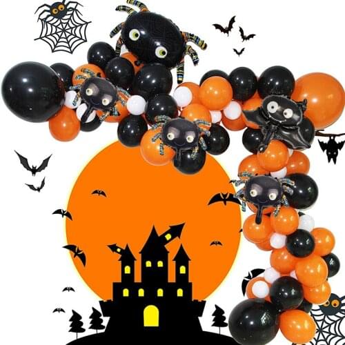 103pcs Black Orange Balloons Arch Garland Kit Halloween Decoration Spider Ghost Foil Balls Halloween Theme Party Decor Supplies