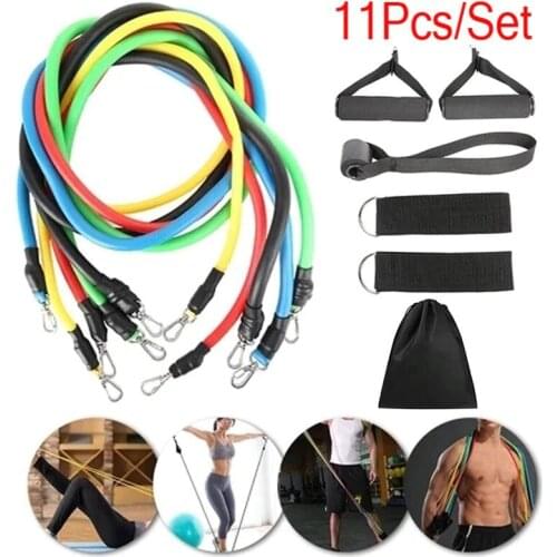 11 Pcs/Set Fitness Latex Resistance Bands Set Fitness Rubber Bands Training Exercise Yoga Pull Rope Gym Equipment Elastic Bands