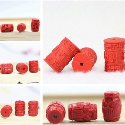 Synthetic red cinnabar column tube pendant beads carving free shipping fashion beautiful jewelry making accessories 5pcs B942