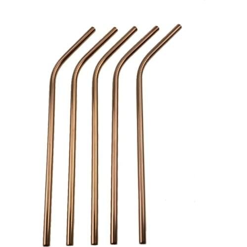 5pcs Rose Gold Silver color Stainless steel straws Food grade 5 Straws Straight and curved