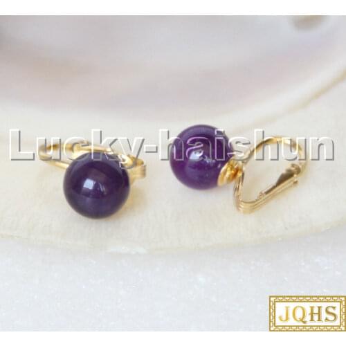 AAA natural 10mm round purple amethyst beads Earrings clip c305
