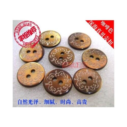 Free shipping 10pcs/lot 2-holes real shell buttons Coffee silk knit shirt buttons 14mm
