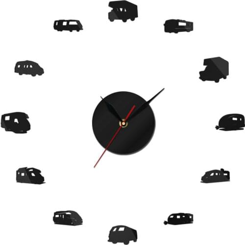 Car Bus DIY Large Wall Clock RV Auto Frameless Giant Wall Watch Art Home Decor 3D Big Mirror Sticker Modern Design Clock