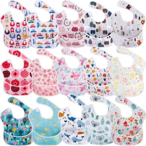 4Pcs/lot Baby Bibs Waterproof Infant Boy Girl Feeding Stuff Cute Print Toddler Kids Burp Cloth