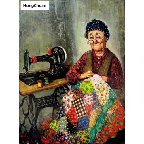 Sewing Machine Figure 5D Square/Round Diamond Embroidery Mosaic Cross Diamond Painting Home Decoration Mural New Year Gift