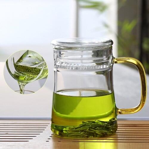 Thickened Heat-Resisting Borosilicate Glass with Infuser Tea Mug Filter Flower Tea Green Tea Glass Office with Lid Water Cup
