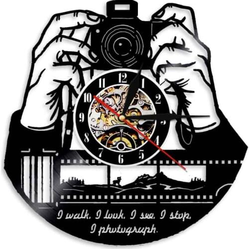 1Piece Photographer Profession Modern Design Vinyl Record Wall Clock Smile Home Decor Wall Watch For Photography Lover Gift