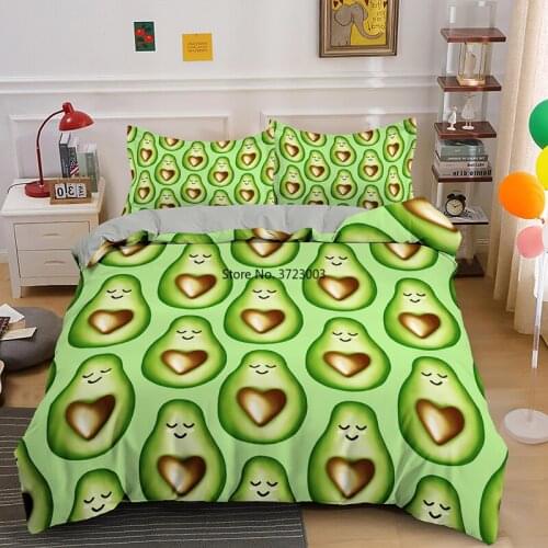 Fresh Style Green Avocado Digital Printing Bedding Set Fashion Lovely Fruit Pattern Quilt Cover Pillowcase Bedding