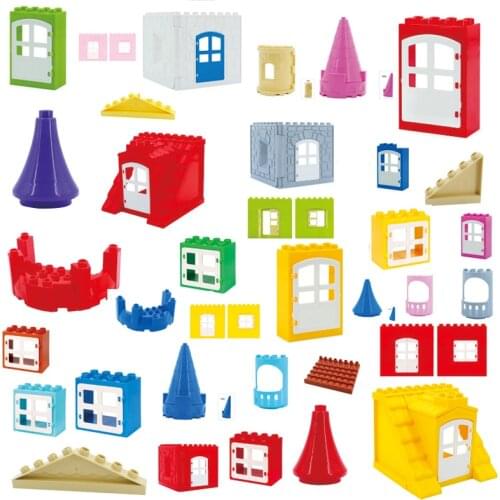 Diy Big Size Building Blocks Accessories Roof Tiles Cylinder Podium Castle Educational Friend Girl Baby Toys Gifts For Children
