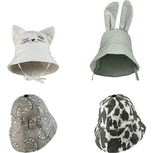 Summer Baby Sun Hat Print Outdoor Kids Bucket Hat Infant Panama Beach Cap Neck Ear Cover Anti UV Protection Sunhat for Children