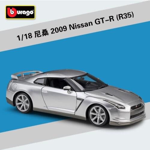Bburago Diecast 1:18 2009 GT-R R35 White Silver Sport Cars High Simulation Alloy Model Car Door Open Wheels Rotation