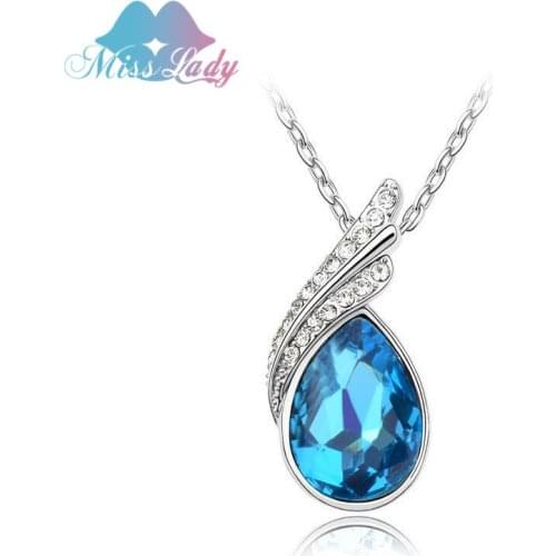 Miss Lady Gold color Austrian Crystal design Water Drop Necklaces & Pendants Fashion Jewelry for women MLZ4187