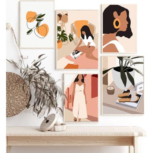 Fashion Poster Vintage Girl Canvas Painting Abstract On The Wall Art Print Modern Picture For Livingroom Room Nordic Home Decor