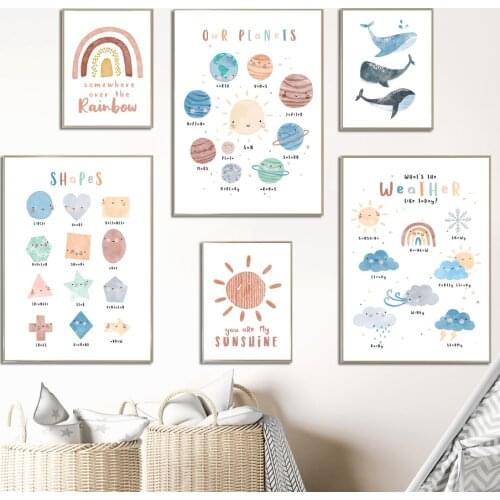Rainbow Planet Sun Whale Shapes Weather Wall Art Canvas Painting Nordic Posters And Prints Wall Pictures Kids Room Kawaii Decor