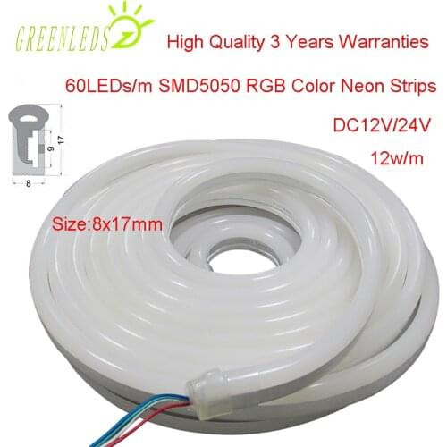 Neon Strips 60leds/m RGB SMD5050LEDs DC12V 8x17mm 12w/m Silicone Casing IP67 waterproof Flexible Strips with 3 Years Warranties