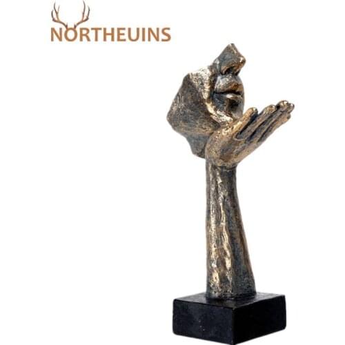 NORTHEUINS 31.5cm Resin Vintage Human Face Mask Figurines For Interior Abstract Figure Statue Home Living Room Decor Accessories