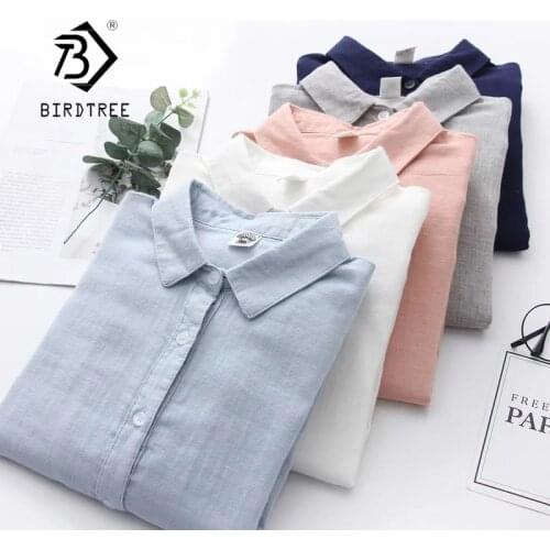 Autumn New Women Casual Cotton White Shirt Breathable Turn-Down Collar Button Up Solid Blouse Elegant Female Basic Tops T18508F