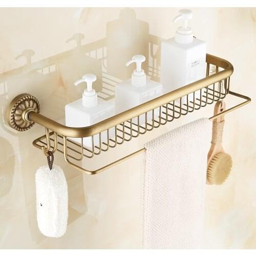 Bathroom Shelf Bath Shower Rack/Holder Antique Brass Corner Shelf Wall Mounted Blot Instering Type Carved Base Free Shipping