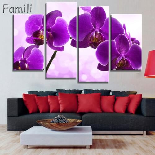 Print poster canvas Wall Art orchids Decoration art oil painting Modular pictures on the wall sitting room cuadros(no frame)4pcs