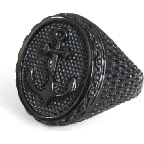 Drop Shipping Size 7-14 Punk Style Black Anchor Ring 316L Stainless Steel Jewelry Mens Women Sailor Biker Ring