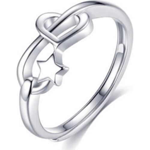 Exquisite Silver Color Star Heart Ring Adjustable Opening Women Party Finger Accessories Ladies Jewelry Gifts