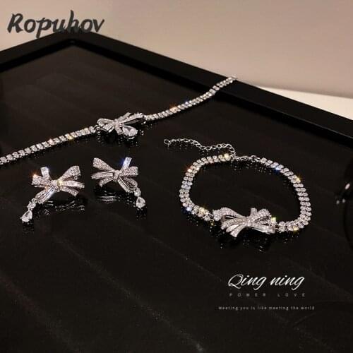 Ropuhov 2021 New Korean Fashion Gift Woman Luxury Earring Necklace Bracelet Set Charm Bling Wholesale