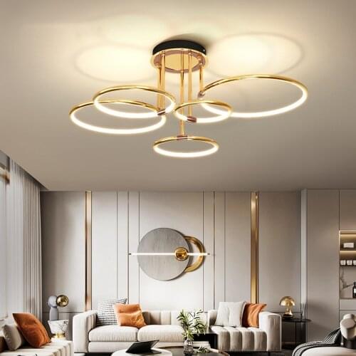Light luxury Livingroom gold circle led ceiling lamp new modern minimalist restaurant bedroom kitchen decor hanging Lights
