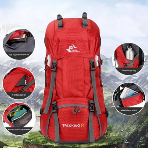 60L Large Capacity Backpack Multifunctional Mountaineering Bag Waterproof Storage Rucksack with Rain Cover for Outdoor Sports