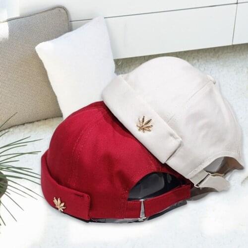 Men Women Skullcap Sailor Cap Leaf Rivet Embroidery Warm Rolled Cuff Bucket Cap Brimless Hat Solid Color Adjustable Cotton Hats