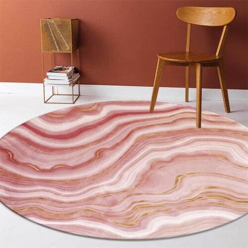 Nordic Abstract Marble Texture Pink Purple Round Carpet For Girl Home Bedroom Decor Floor Mat Washable Carpet Chair Rug Cute