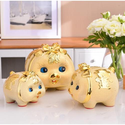 Pig Large Coin Piggy Bank Adult Kids Ceramic Paper Money Golden Ornament Piggy Bank Storage Tirelire Enfant Home Decor DG50MB