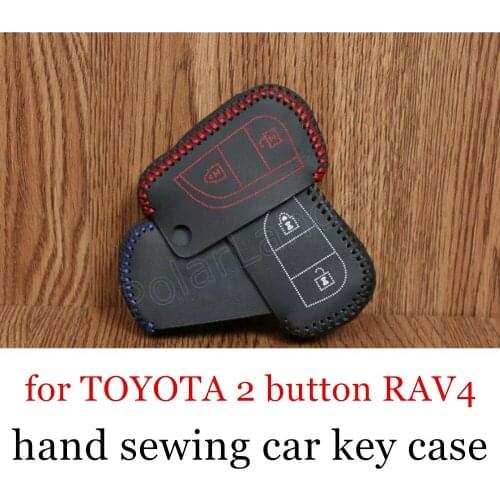 Only Red great quality nice Case car key case Hand sewing car key cover DIY Genuine leather fit for TOYOTA 2 button RAV4