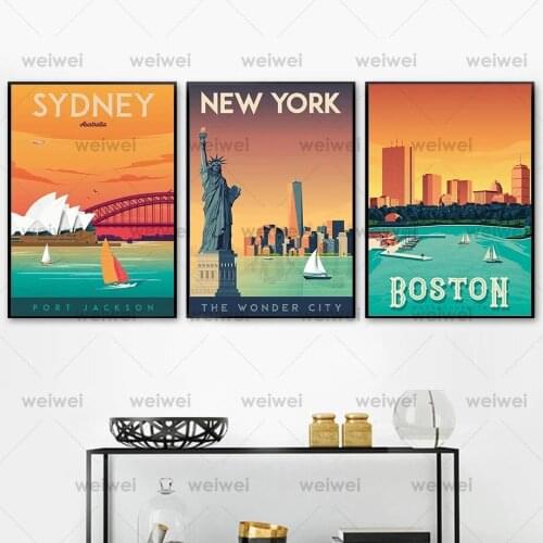 Paris London New York Tokyo China Vintage Wall Art Canvas Painting Nordic Posters and Prints Wall Pictures for Living Room Decor