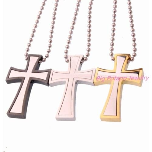 High Quality Mens Jewelry Stainless Steel Cross Pendants Necklace with 60CM Ball Chain Fashion Religious Gift