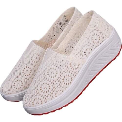 2021 Summer Women Mesh Breathable Casual Shoes Printed Canvas Single Shoes Platform Loafers