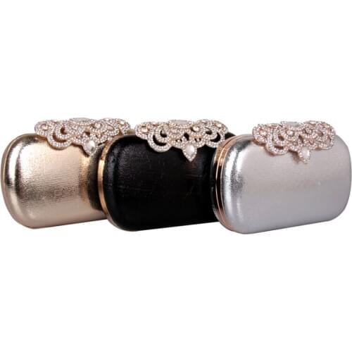 Women Clutch leatherette All Seasons Wedding Event/Party Formal Minaudiere Rhinestone Snap Silver Black Gold