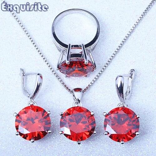 Best dark red imitation crystal sterling silver jewelry set for ladies trendy fashion jewelry party J0080