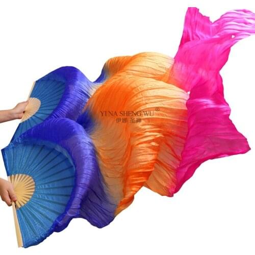 Can Be Customized 1 Pair Imitation Silk Belly Dance Fans for Women Dance Practice Performance Fans Handmade Dyed Silk Long Fans