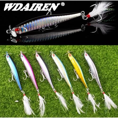 1Pcs Sinking Fishing Lure 10cm 12.5g Propeller Pencil Artificial Bait Hard Plopper Soft Feather Treble Hook Pesca Fishing Tackle