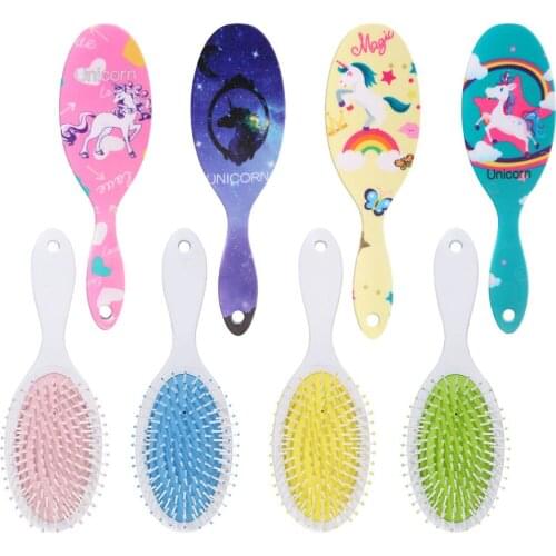1PC New Cartoon Unicorn Printing Hair Comb Women Styling ToolAnti-static Massage Shower Hot Comb Tangled Hair Brush Wholesale