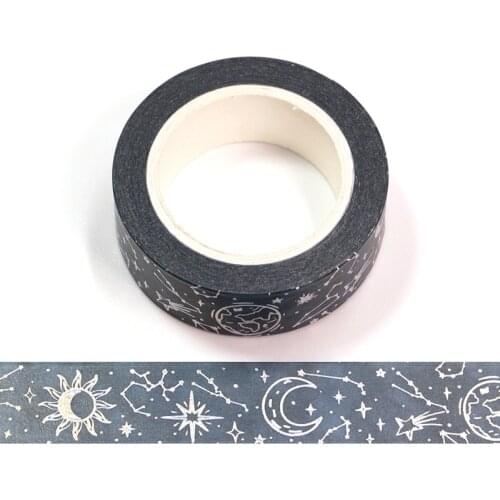 10pcs Decorative Silver Foil Starry Sky Moon Stars Washi Tapes DIY Scrapbooking Planner Japanese Masking Tapes Kawaii Stationery