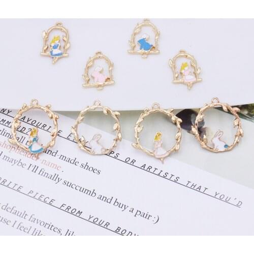 10pcs/lot Cartoon Wreath girl cute bunny pretty girl Pendants Animal Enamel Charm for DIY Earring Jewelry Handmade Finding XL734