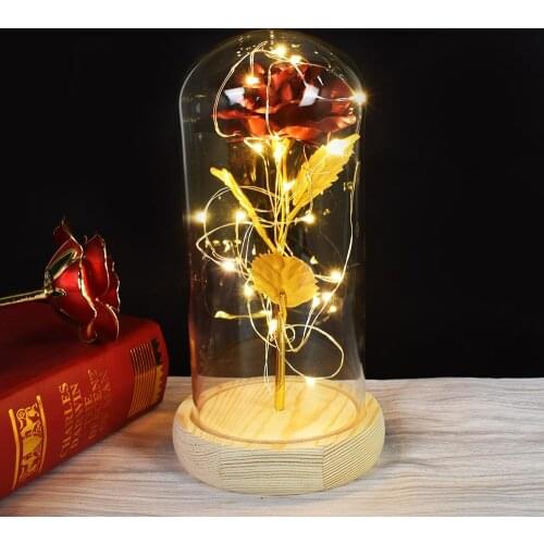 2019 Beauty And Beast Gold-plated Rose With LED Light In Glass Dome Forever Rose Preserved Rose Special Romantic Gift