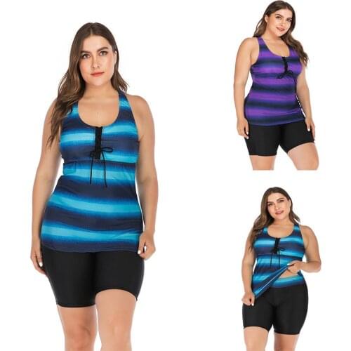 2020 Swimsuit plus Size Two-Piece Gradient Printing Conservative Swimsuit Bikini