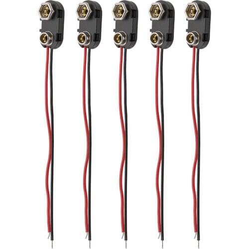 5Pcs Plastic Hard Shell I Type 9V Battery Snap Connector 9V Battery Clips Buckle Lead Wires Holder Length 15CM