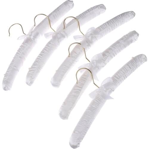 5 X White Satin Padded Clothes Hook Hanger