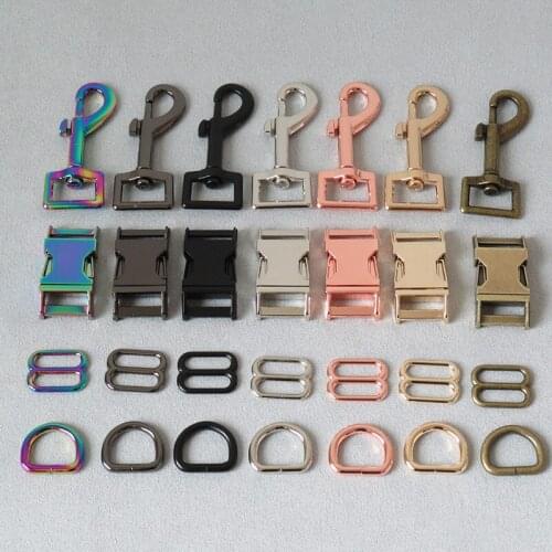 50Sets/Lot 20mm Metal D Ring Adjuster Tri-Glides Belt Buckle Snap Clip Hook For Pet Dog Collar Leash Lobster Clasp DIY Accessory