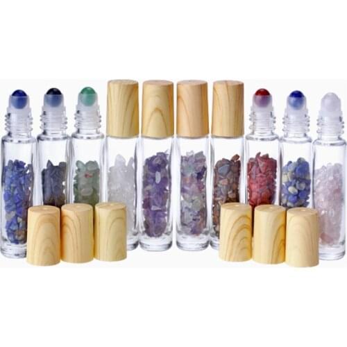 600pcs/lot Natural Stones Essential Oil bottle Gemstone 10ml Roller Ball Bottles Transparent Glass Healing Crystal Chips Inside