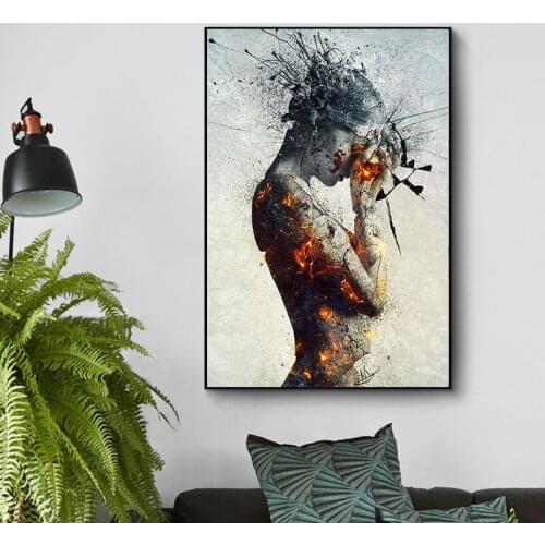 Abstract Burning Girl Canvas Paintings Posters and Prints Woman Portrait Wall Art Modular Pictures for Living Room Home Decor