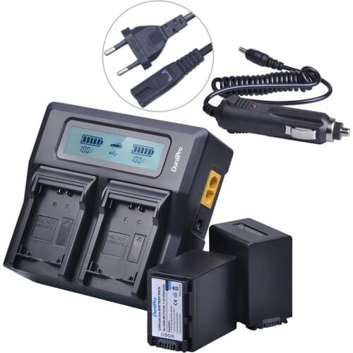 DuraPro 2pc Battery for Sony NP-FV100 NPFV100 FV100 3900mAH+ LCD Qucik Charger for Sony SR10E SR11E SR12E SR42E SR45 Camera